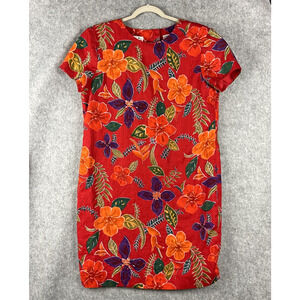 Vintage Liz Claiborne Linen Shift Dress Womens 16 Floral Aloha Tropical Resort